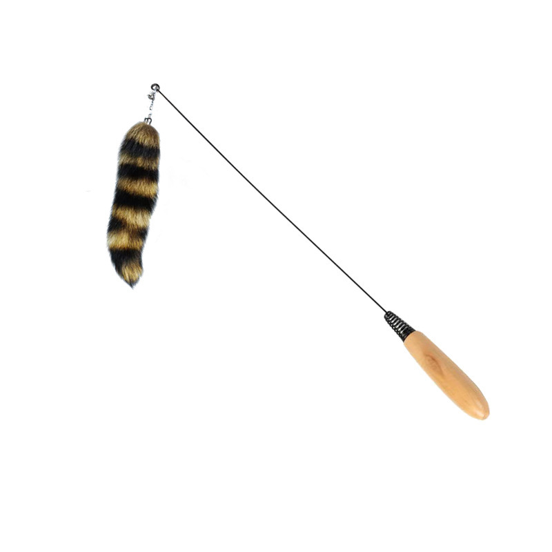 跨境逗猫棒带铃铛彩色羽毛可替换实木柄钢丝羽毛逗猫棒猫玩具