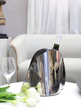 现代简约不锈钢镜面酒桶花瓶艺术桌面摆件客厅餐厅吧台家居装饰品