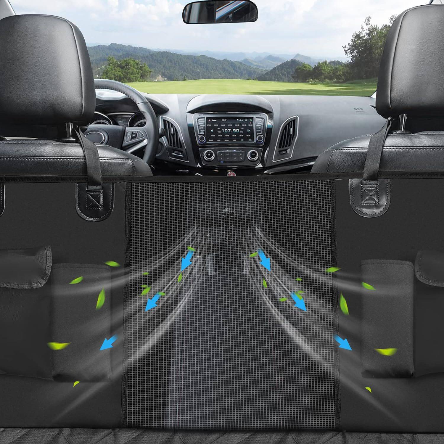 亚马逊跨境车载宠物垫600D牛津布防水防刮带网窗车载宠物用品坐垫