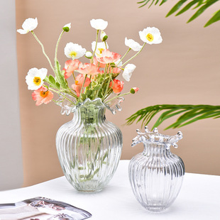 欧式轻奢浪花玻璃花瓶玉色摆件居家水培水养干花插花浮雕客厅装饰