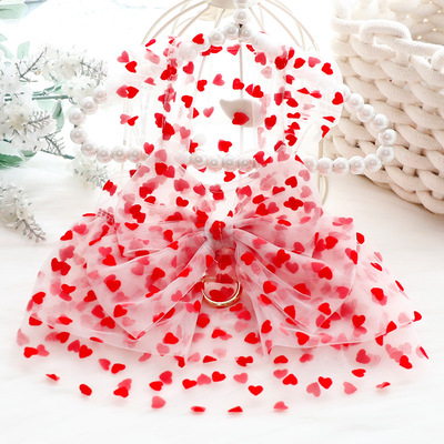 狗狗衣服夏季薄款公主裙爱心薄纱轻薄牵引小型犬宠物6844跨境