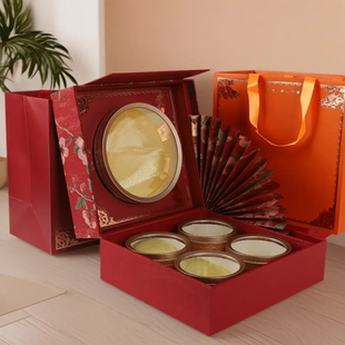锦上添花双圆礼品盒高端双层五拼滋补燕窝西洋参八拼伴手礼空盒子