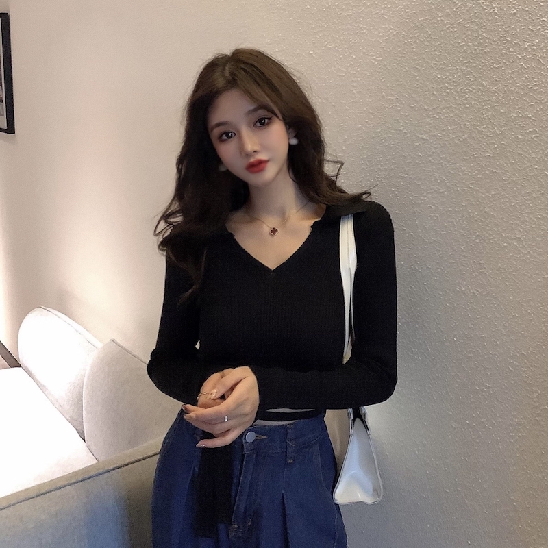 Real price real shot design feeling back hollowed out short lapel tie T-shirt