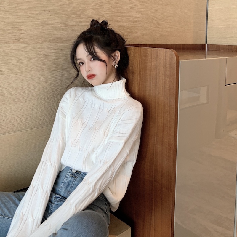 Real price real shot Retro High Neck twist high waist short loose pile up collar with sweater jacket