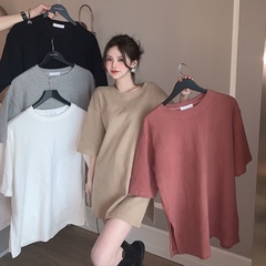 Korean corduroy letter short sleeve T-shirt loose split top