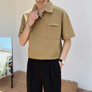2025夏季新款男士帅气华夫格纯色翻领短袖POLO衫PL600-P50图片