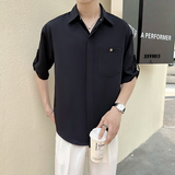 2025夏季新款男士帅气潮流纯色五分袖短袖衬衫2C8080-P50，男装衬衫，电商B307