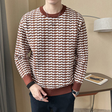 加厚款秋冬新款拼色针织衫套头提花毛衣慵懒长袖打底M9923-P83，男装T恤，电商B307