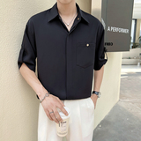 夏季新款男士帅气潮流纯色五分袖短袖衬衫C8080-P50，男装T恤，电商B307