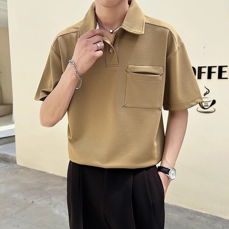 2025夏季新款男士帅气华夫格纯色翻领短袖POLO衫PL600-P50,男装Polo衫,电商B307