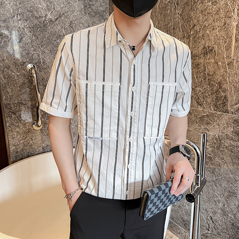 @小伙风2025夏季新款男士帅气休闲短袖衬衫1C8896-P60控80,男装衬衫,电商B307