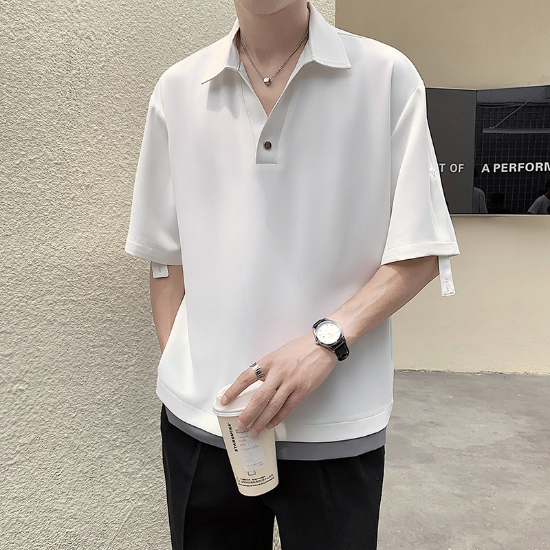 2025夏季抖音冰丝面料帅气V领设计男士短袖衬衫5C8070-P50,男装T恤,电商B307