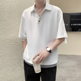 2025夏季抖音冰丝面料帅气V领设计男士短袖衬衫5C8070-P50，男装T恤，电商B307
