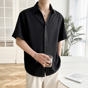 短袖衬衫男2025夏季翻领免烫休闲衬衣垂感宽松痞帅上衣C2511-P50图片