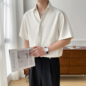 短袖衬衫男2025夏季翻领免烫休闲衬衣垂感宽松痞帅上衣C2511-P50图片