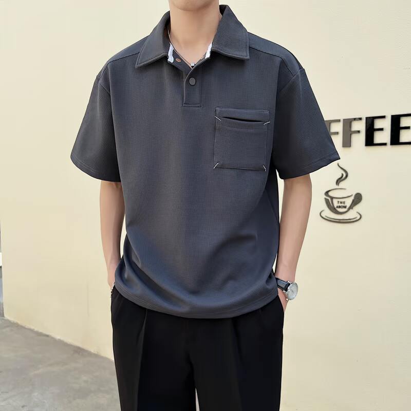 2025夏季新款男士帅气华夫格纯色翻领短袖POLO衫PL600-P50,男装Polo衫,电商B307