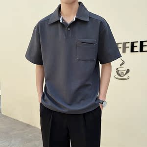 2025夏季新款男士帅气华夫格纯色翻领短袖POLO衫PL600-P50图片