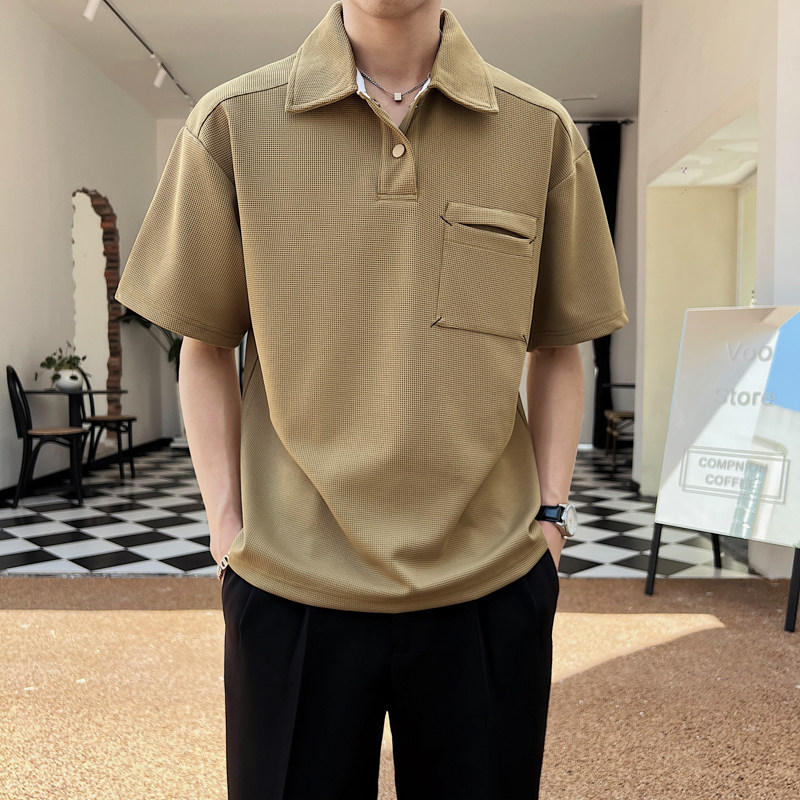 2025夏季新款男士帅气华夫格纯色翻领短袖POLO衫PL600-P50,男装Polo衫,电商B307