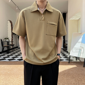 2025夏季新款男士帅气华夫格纯色翻领短袖POLO衫PL600-P50图片