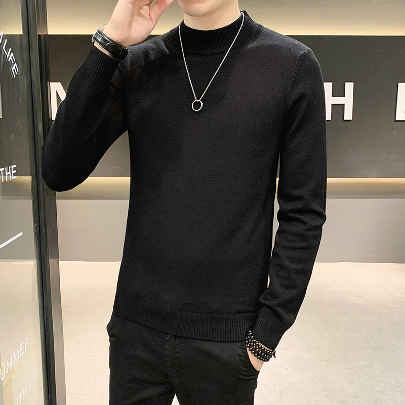 M010#秋冬新款男士店主风韩版修身纯色毛衣半高领打底衫1特P40，男装T恤，电商B307