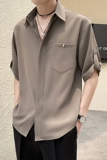 直播数据款夏季新款男士帅气潮流纯色五分袖短袖衬衫2C8080-P50，男装T恤，电商B307