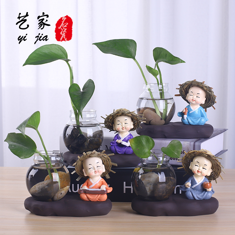 水培花盆花瓶玻璃绿萝水养植物容器创意瓷器桌面摆件陶瓷小和尚 Изображение 1 水培花盆花瓶玻璃绿萝水养植物容器创意瓷器桌面摆件陶瓷小和尚 Изображение 1
