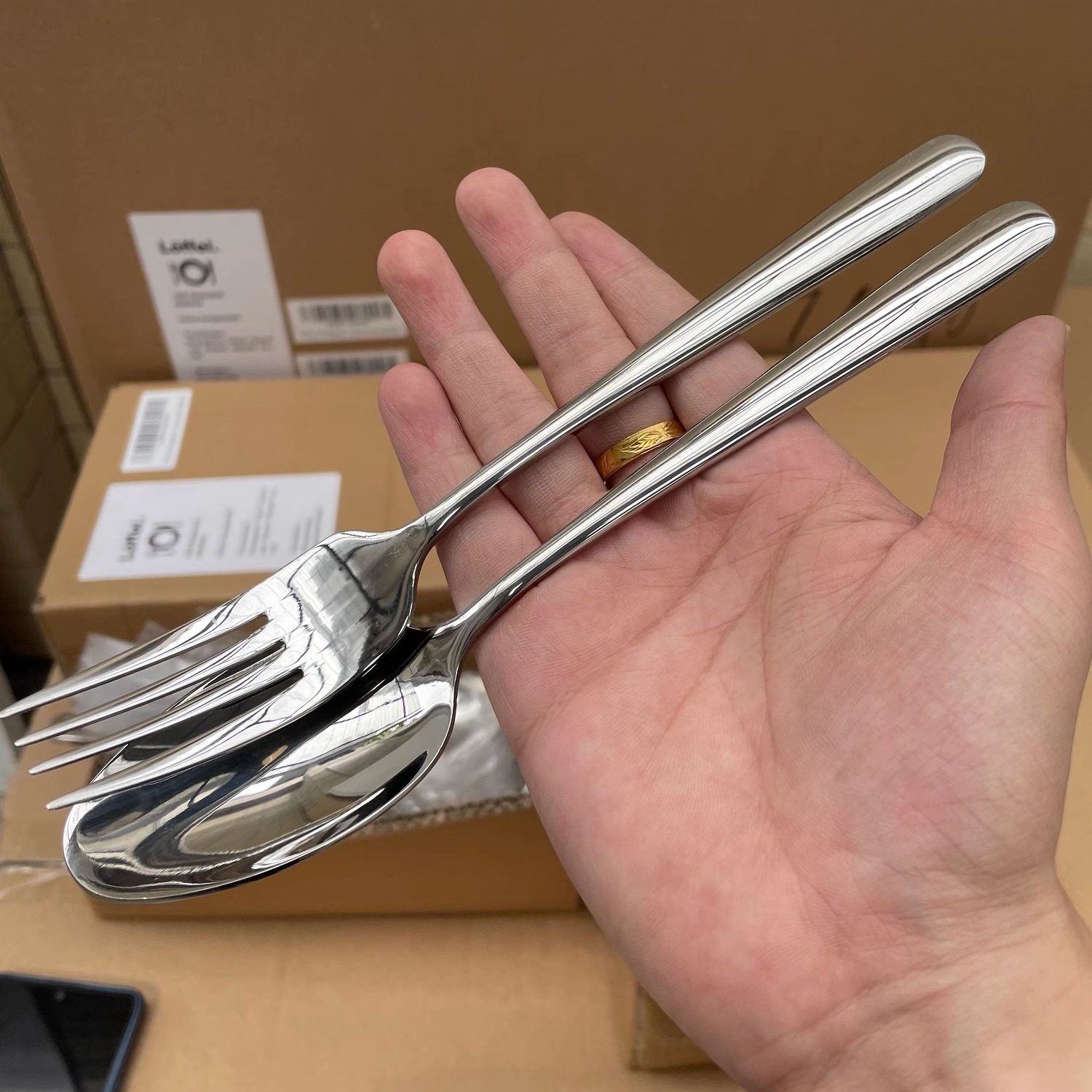 出口日韩 304不锈钢勺子叉子套装 加厚手柄餐叉餐勺精美餐具组合