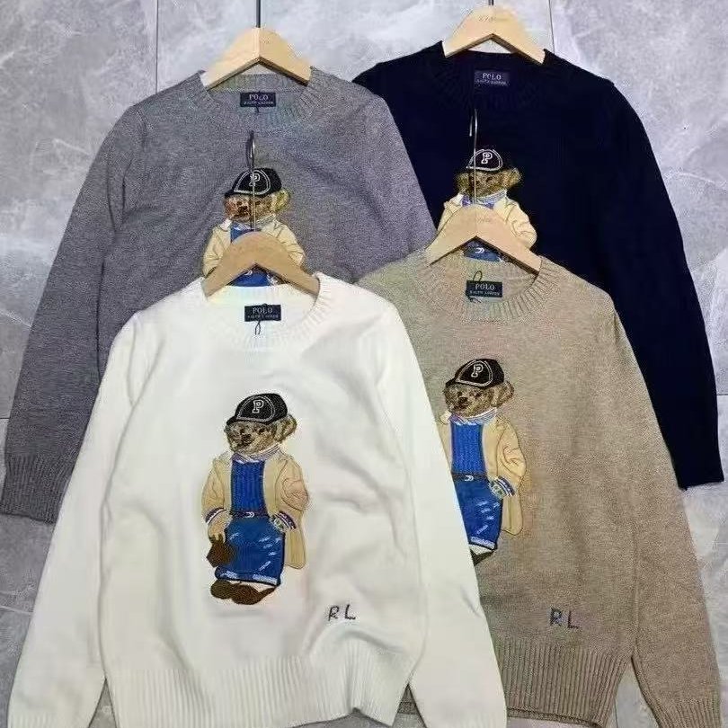 轻奢香风小熊刺绣圆领套头毛衣女秋冬宽松慵懒风高级感针织衫上衣