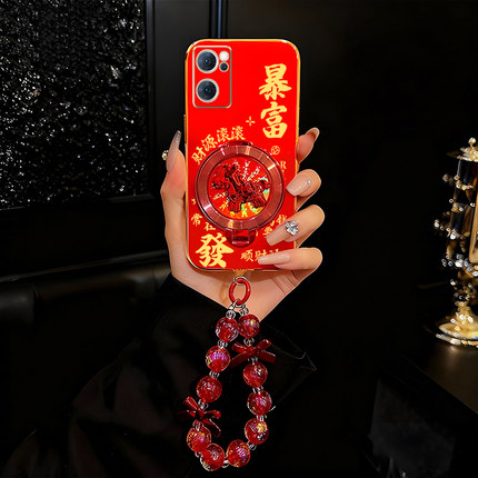 暴富发财适用OPPOReno7手机壳7SE电镀硅胶防摔软壳Reno7Pro全包镜头创意简约新款保护套