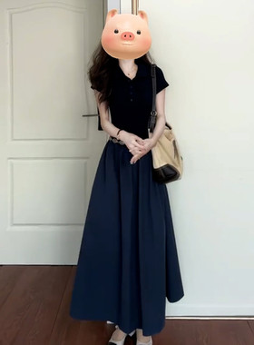 法式高级感穿搭polo领短袖连衣裙子女夏季2026新款巨好看掐腰长裙