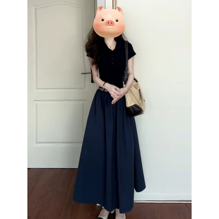法式高级感穿搭polo领短袖连衣裙子女夏季2026新款巨好看掐腰长裙