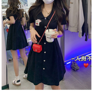 黑色polo连衣裙子女收腰学生小个子法式公主小众设计感夏2026新款