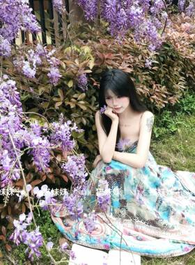 法式波西米亚海边度假吊带连衣裙女夏季性感露背绝美碎花沙滩长裙