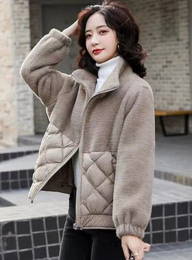棉衣女短款2022年冬装新款韩版宽松皮毛一体羽绒棉服小棉袄外套潮