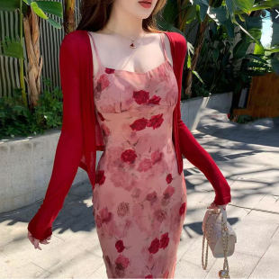 掐腰法式粉色碎花吊带连衣裙子女2026夏季穿搭新款小个子显瘦长裙