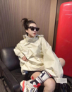 娜格调欧货洋气净版 慵懒风上衣二棉 纯色连帽冲风衣套头 2024经典