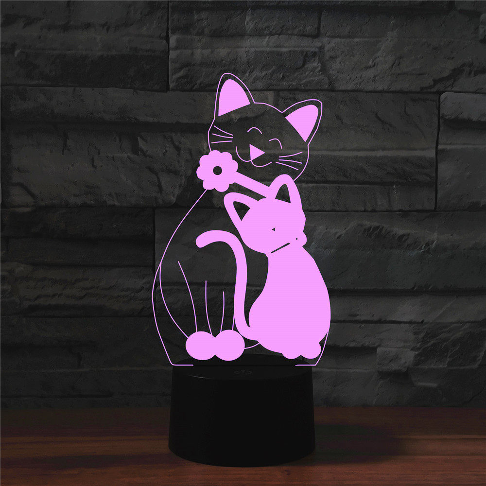 充电花猫3D灯 触控七彩渐变LED小夜灯 卧室遥控小猫灯 婴儿喂奶灯