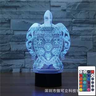 海龟灯抽象桌面氛围七彩3d小夜灯 遥控16色夜市摆摊气氛led小台灯
