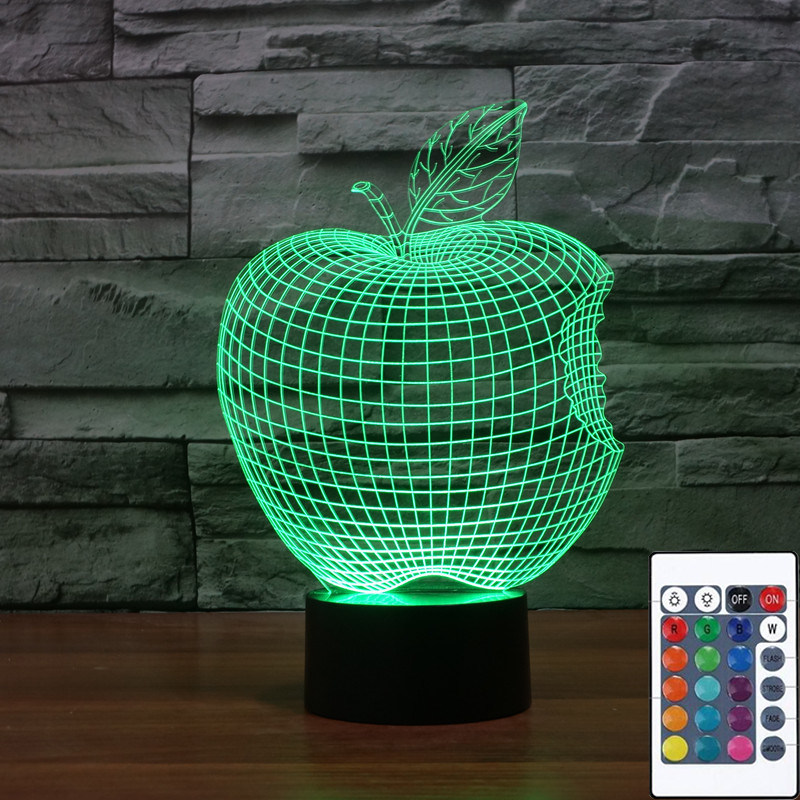 苹果七彩3D插电充电小夜灯遥控led灯充电卧室柔光护眼触控小夜灯