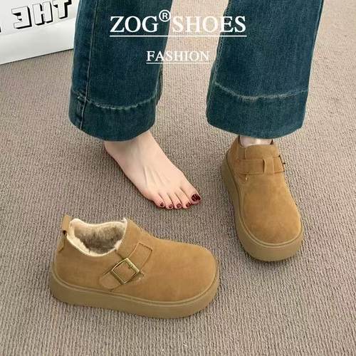 专柜冬季2025加绒加厚勃肯鞋保暖毛毛厚底雪地靴女百搭一脚蹬棉鞋