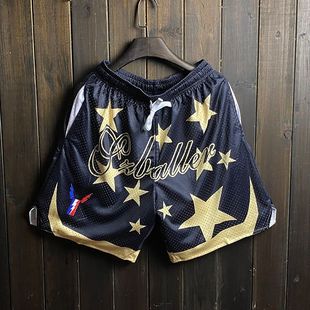 篮球跑步不过膝复古速干双层4分大网眼球裤 新款 运动短裤 美式 夏季