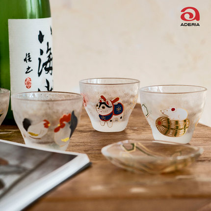 日本ADERIA石硝子十二生肖杯子日式玻璃杯烧酒白酒杯家用清酒杯