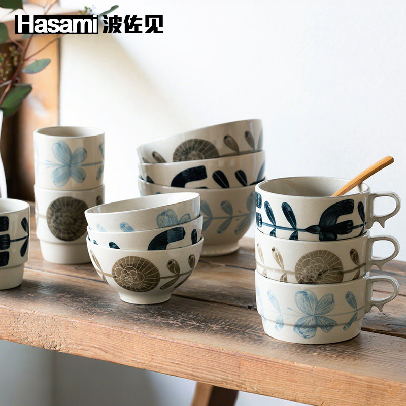 日本进口波佐见烧蓝染窑烧系列陶瓷餐具手绘杯碗盘家用日式