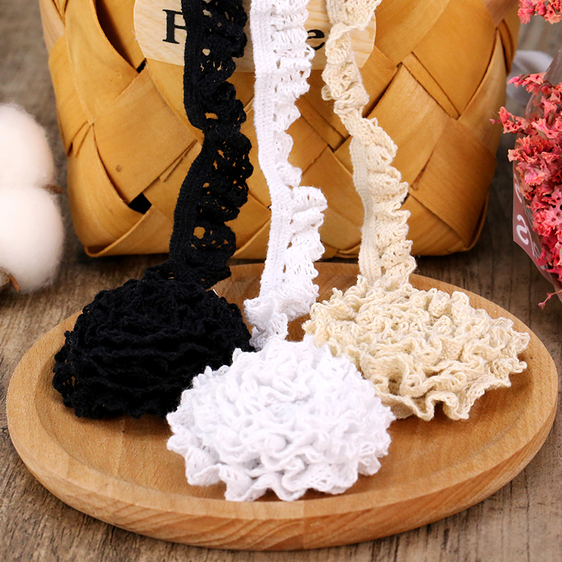 蕾丝花边弹力棉线辅料高档黑色木耳褶皱装饰带沙发裙子领口边条