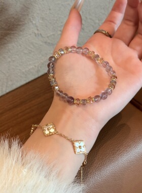 巴西冰透紫水晶白玛瑙叠戴手串
