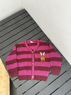 儿童针织开衫2024秋冬新款男女童条纹毛衣外套宝宝洋气上衣