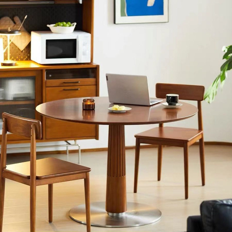 中古风实木小圆桌家用小户型桌椅组合阳台胡桃木色圆形餐桌,商业/办公家具,餐桌椅系列,淘宝优惠券,粉丝福利购,淘宝优惠卷