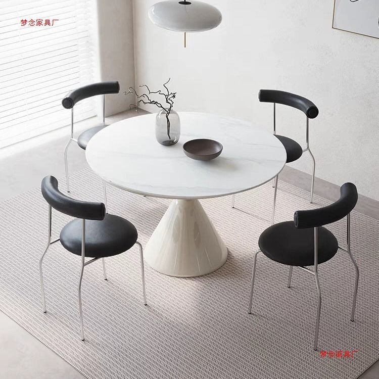 法式奶油风岩板圆形餐桌纯白色现代简约圆桌小户型家用饭桌椅组合,商业/办公家具,餐桌椅系列,淘宝优惠券,粉丝福利购,淘宝优惠卷