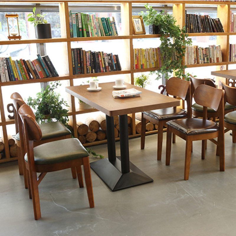 简约风格奶茶店咖啡厅甜品店书吧汉堡店休息区实木餐桌椅组合