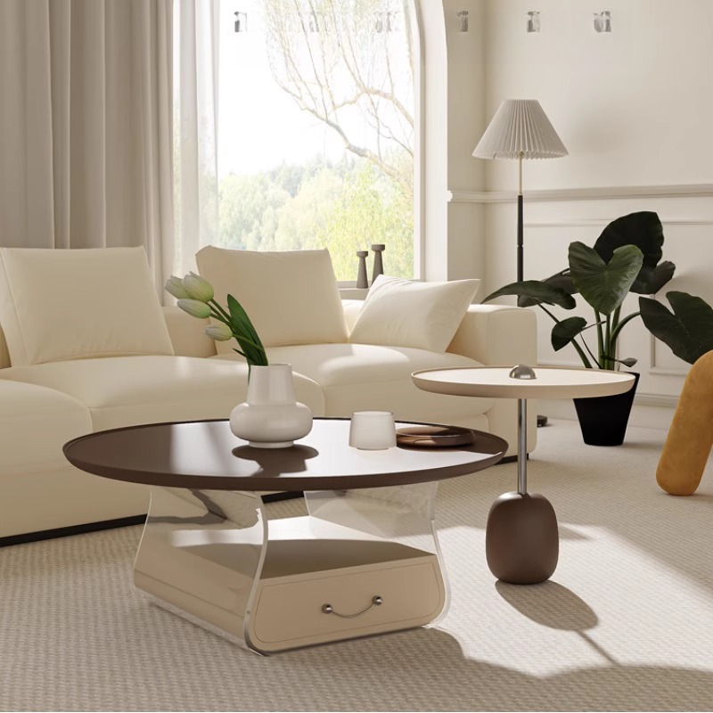 奶油风茶几客厅家用小户型简约现代年新款边几复古圆桌亚克力